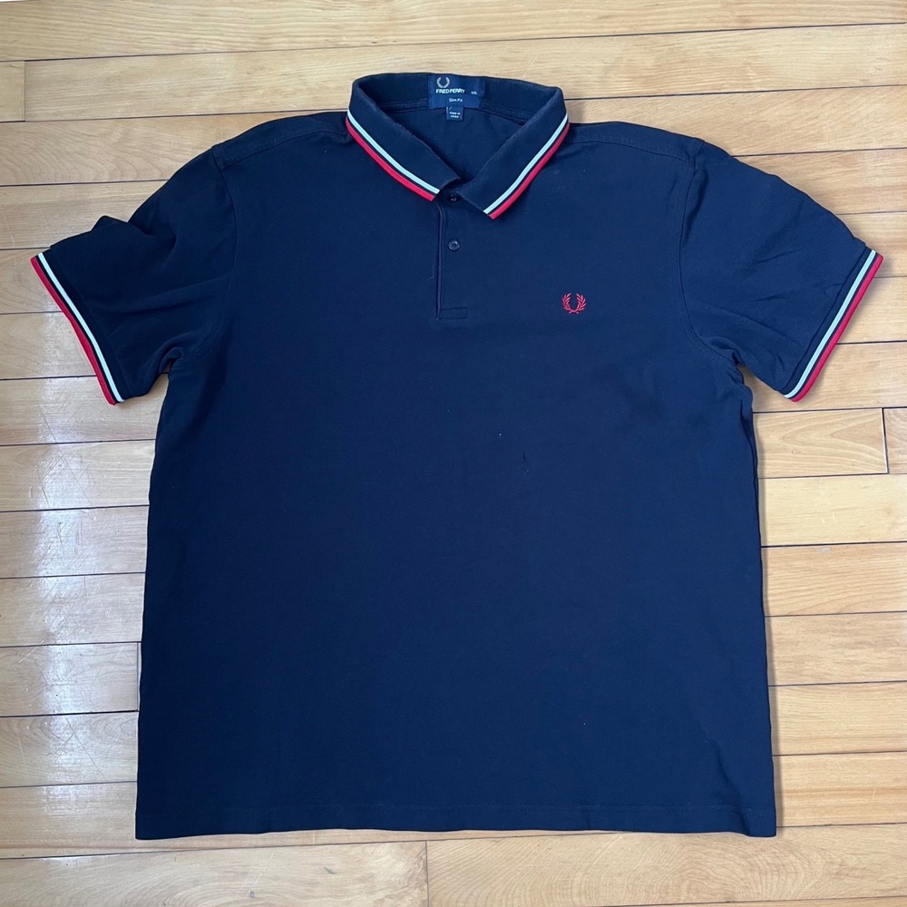 Fred Perry Mens Slim Fit Twin Tipped Polo Shirt Navy Blue XXL Red White Trim